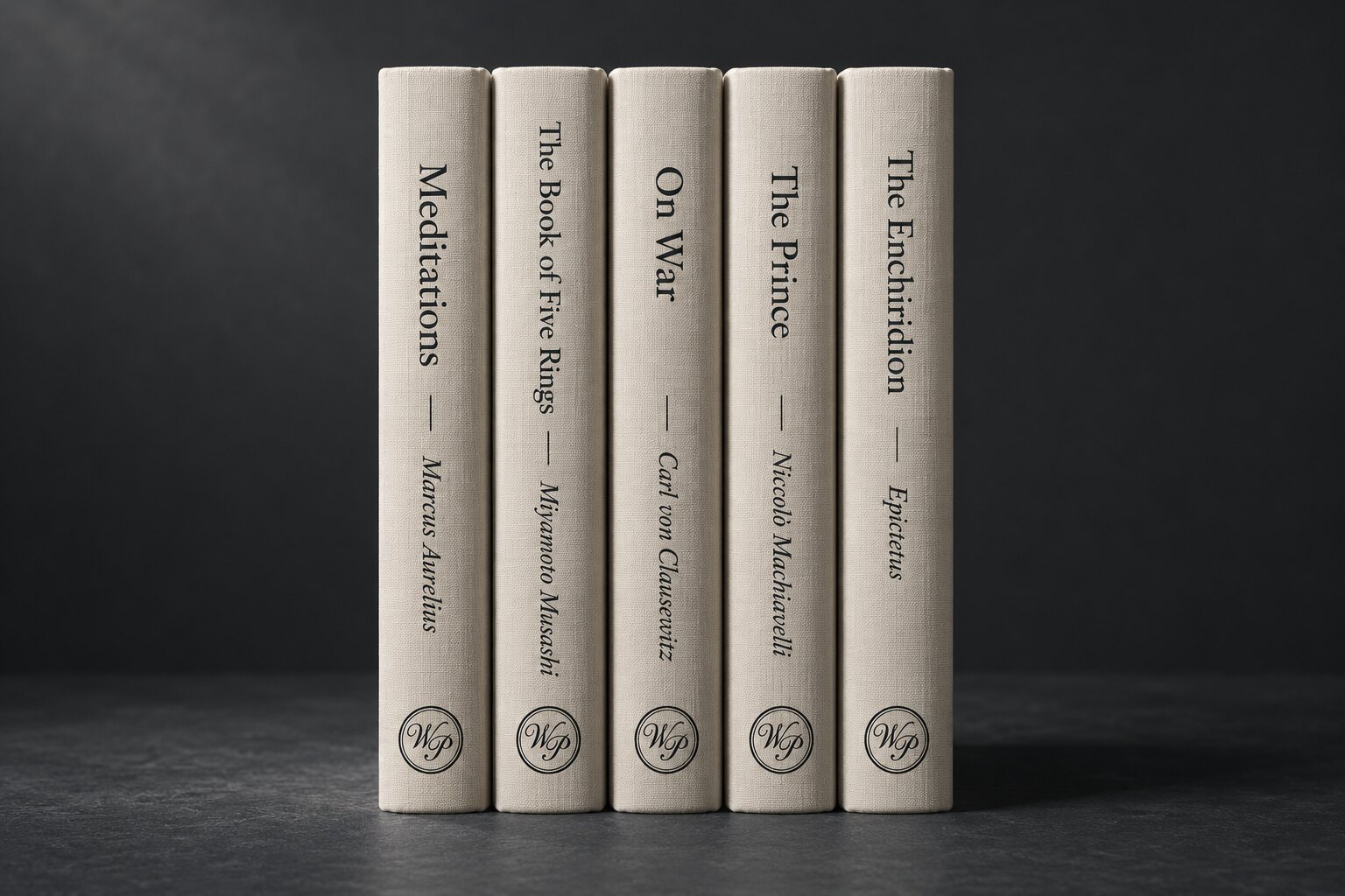 Five War Philosophy hardbacks standing in a row